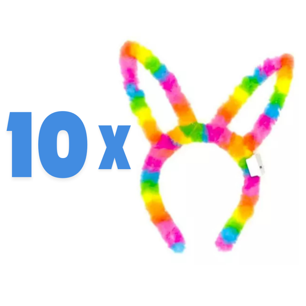 KIT 10 Tiara Coelho Colorida Arco-Iris com LED