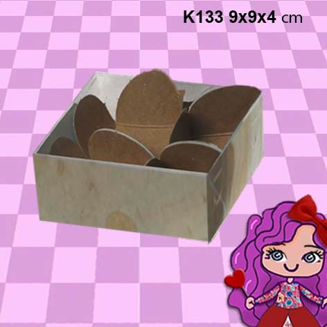 Embalagem M133 para 4 doces em papel Kraft e branco - 09x09x04 cm - Pacote com 10 unidades *ACOMPANHA AS FORMINHAS*