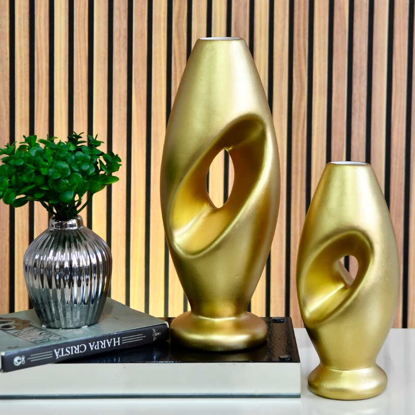 2 Peças Kit Vaso Grande Decorativo Espiral Sala Conjunto Decorativo Cerâmica Decoração Enfeite Rack