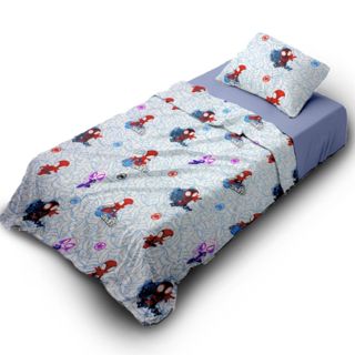 Jogo Lençol Cama Infantil 100% Algodão 150 Fios Solteiro Homem Aranha Spidey 3 Peças Ofici...
