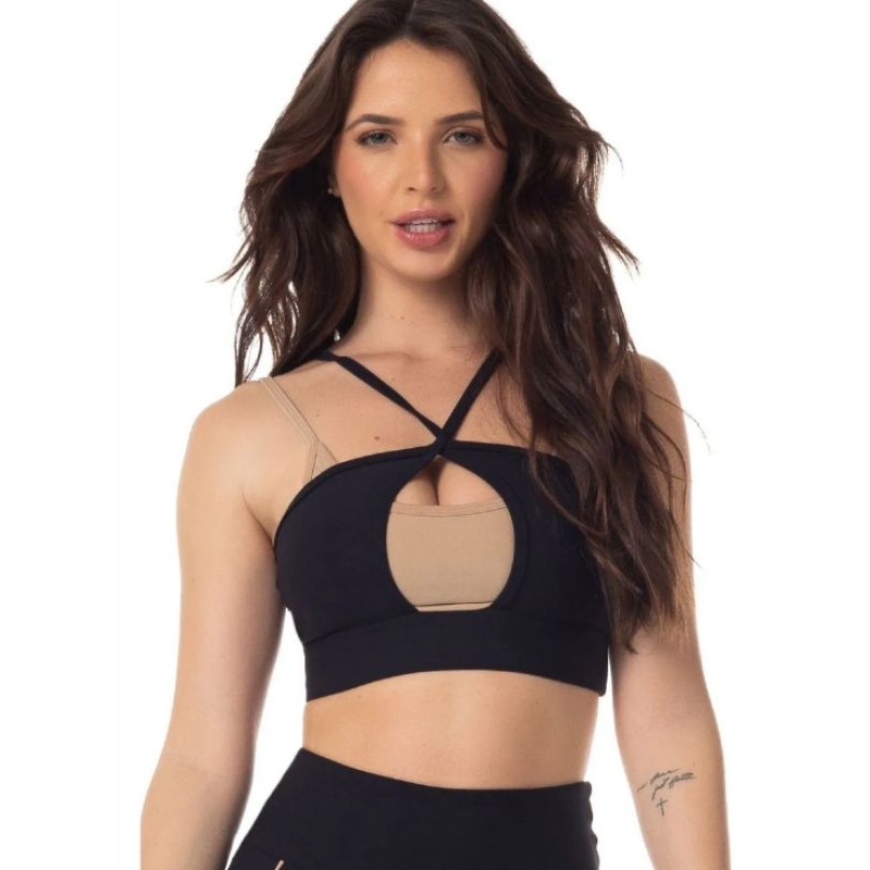 Top Fitness Rodolita Preto/Bege Vestem TAM M