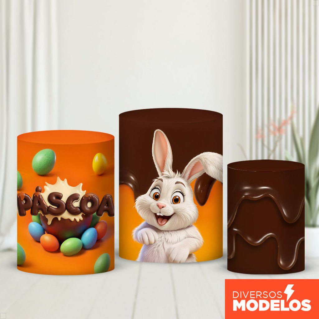 Trio Capa de Cilindro Festa Páscoa Coelhinho 3d Sublimado Em Tecido Veste Fácil com Elástico em Oferta na Shopee