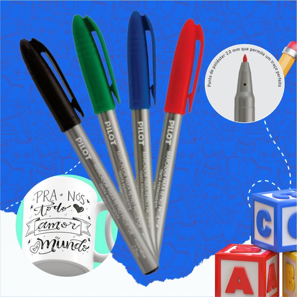Caneta Marcador Permanente Retroprojetor  Pilot 4 Cores 2.0mm para CD DVD Plásticos Vidros em Oferta na Shopee