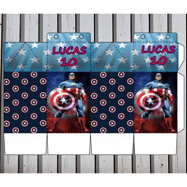 KIT 30 ITENS CAPITÃO AMERICA - 15 CAIXINHAS MILK E 15 PIRAMIDE **COM NOME** LEMBRANCINHAS PERSONALIZADAS OU OUTROS TEMA em Oferta na Shopee