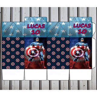 KIT 30 ITENS CAPITÃO AMERICA - 15 CAIXINHAS MILK E 15 PIRAMIDE **COM NOME** LEMBRANCINHAS PERSONALIZADAS OU OUTROS TEMA em Oferta na Shopee