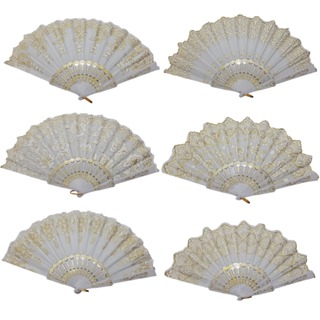 Leque Cigano Branco De Tecido E Glitter Luxo para uso do dia a dia, festas, apresentações de dança, etc. em Oferta na Shopee