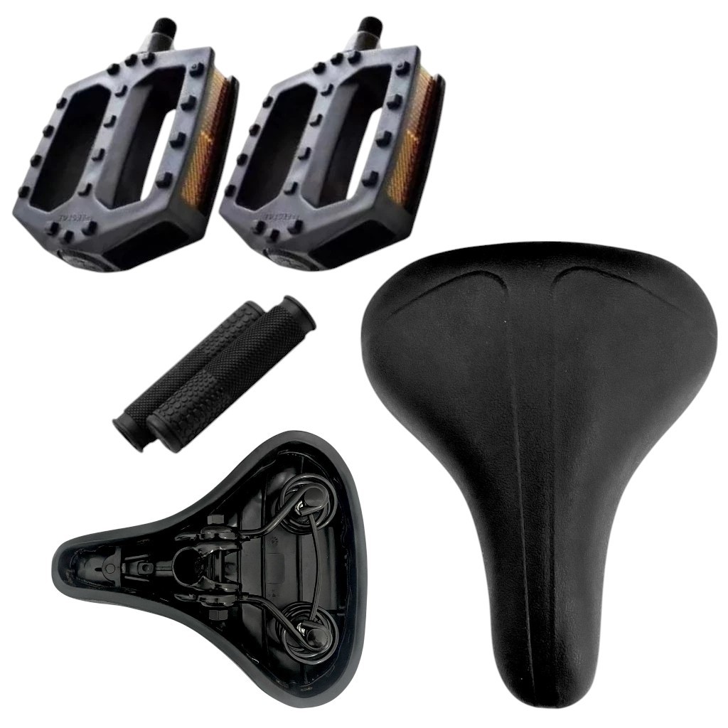 Selim Banco 2 Molas + pedal Plataforma rosca grossa 9/16 + manopla para Bicicleta Bike em Oferta na Shopee