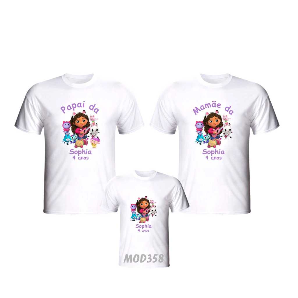 Kit 3 Camisetas personalizada A casa Magíca da Gabby para aniversário