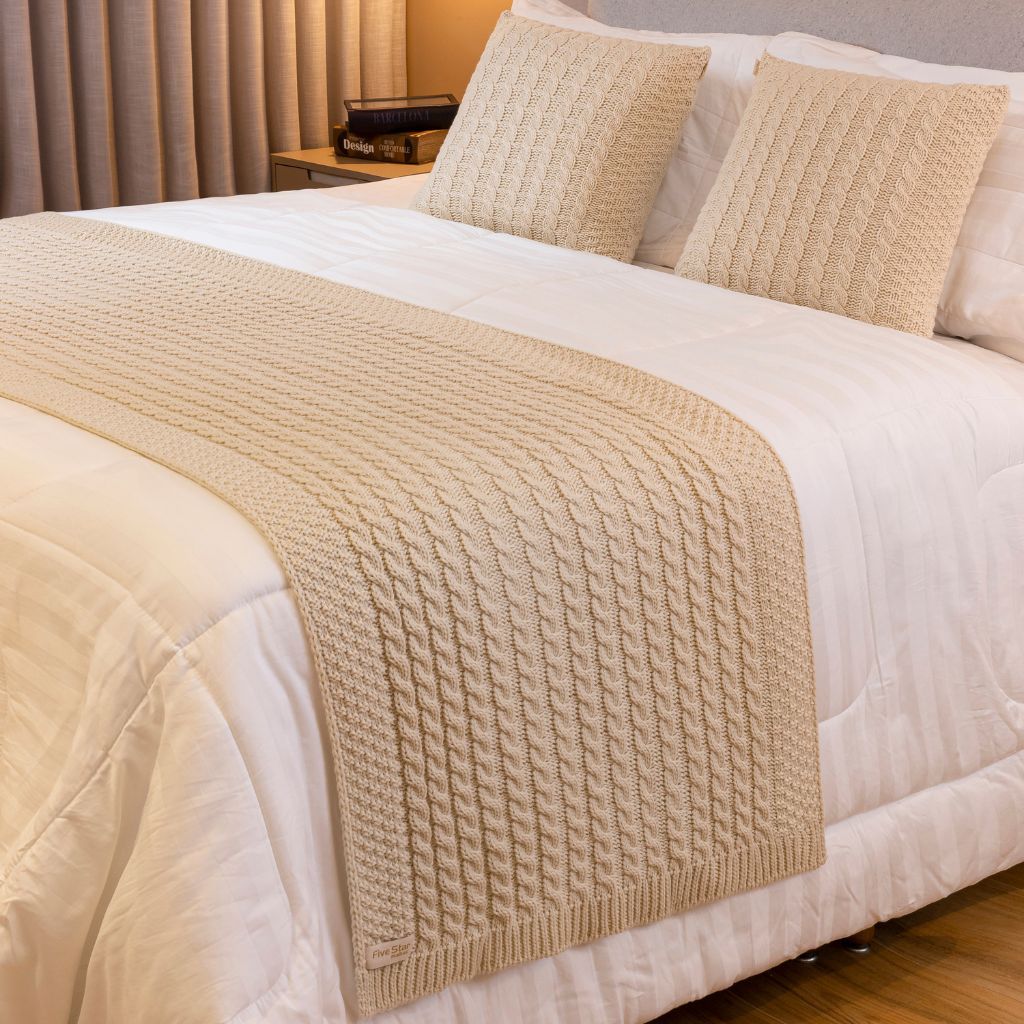 Kit Peseira Manta Tricot Cama Solteiro Casal Queen King + 2 Capas Almofadas Trico Amsterda...