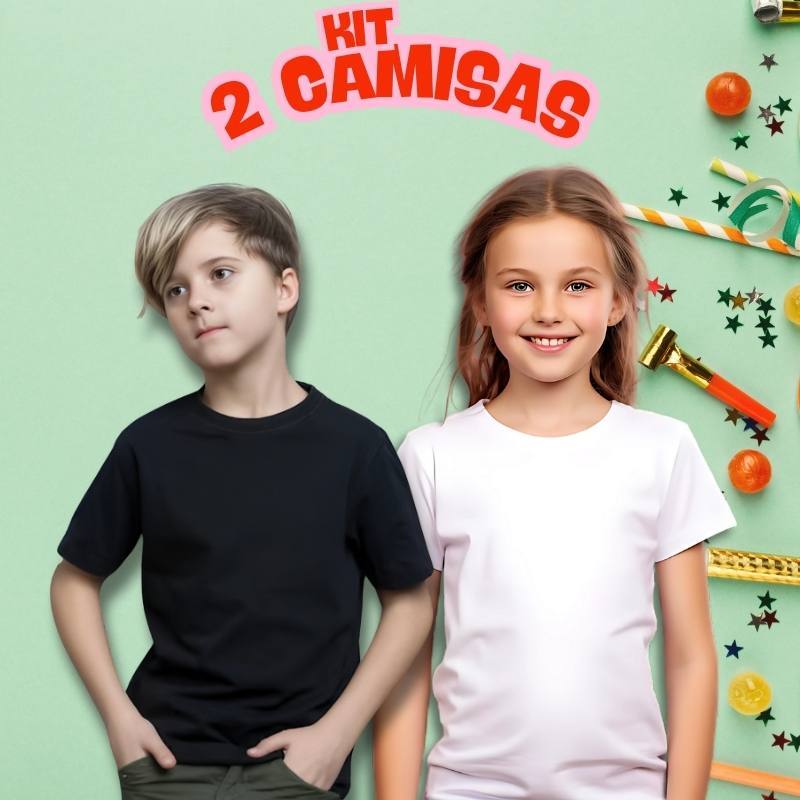 Kit Com 2 Camisa Infantil Preta & Branca / Blusa Para Crianças Conjunto Menino e Menina