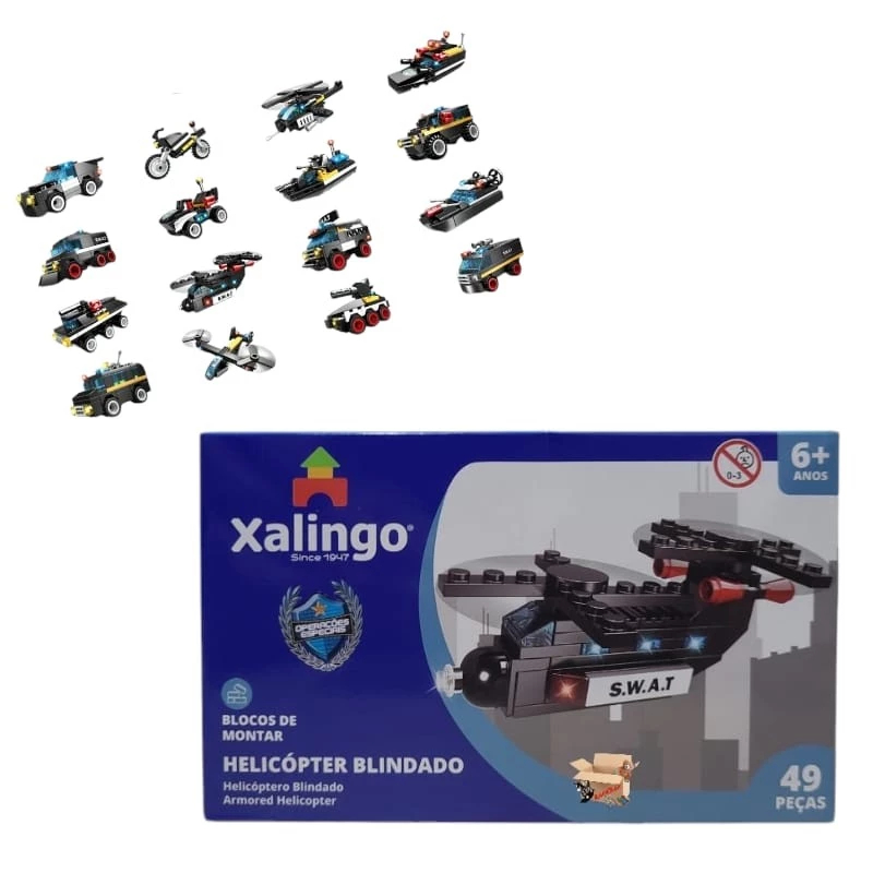 Brinquedo Pedagógico Blocos De Montar Helicópter Blindado SWAT Forças Armadas - Xalingo