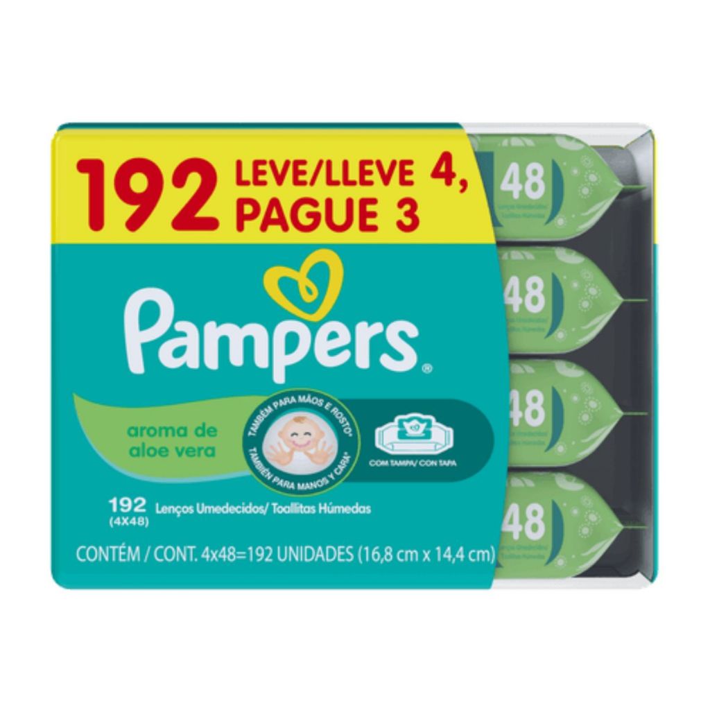 Kit 4 Pacotes Lenço Umedecido Pampers Aloe Vera Com 48 Lenços Cada em Oferta na Shopee
