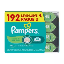 Kit 4 Pacotes Lenço Umedecido Pampers Aloe Vera Com 48 Lenços Cada