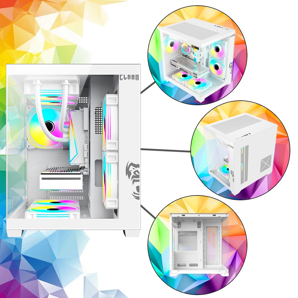 Gabinete Gamer Branco Clanm Snow p/ 7 fan Cooler