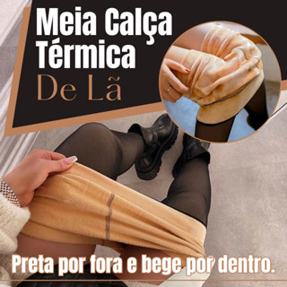 Meia-Calça Térmica Translúcida, Forrada com Pelúcia, de Lã Grossa, Super Elástica e com Pé...