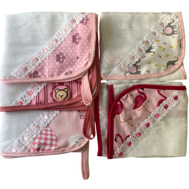 kit com 5 fraldinhas de boca 100% algodão com porta chupeta extra macio meninos e meninas