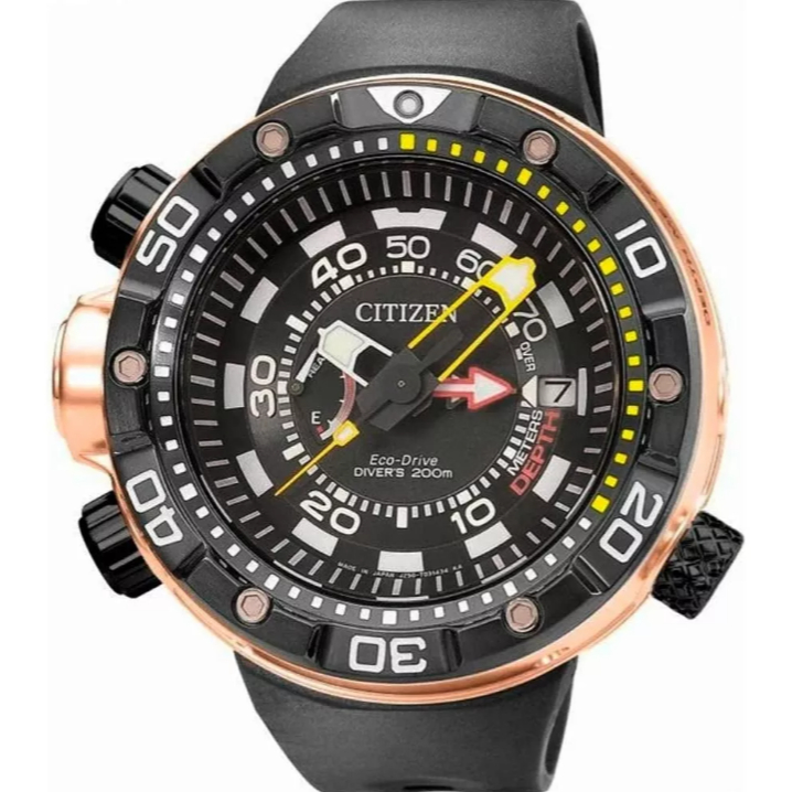Relógio Citizen Original Promaster Eco-Drive new Aqualand 20ATM - 2 Anos de Garantia Preto, Dourado - REF TZ30740P
