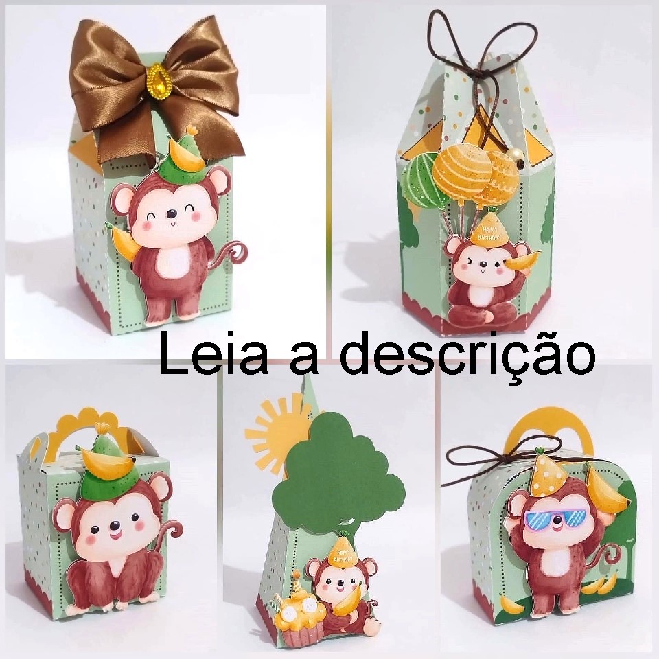 Kit PEGUE E MONTE macaquinho | Lembrancinhas caixinhas personalizadas | festa Aniversário | Com ou Sem Aplique