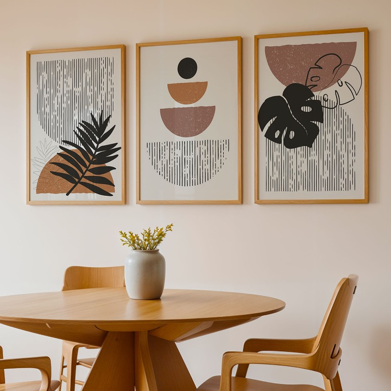 kit com 3 quadro contemporâneo decorativo abstrato folhagem para sala de estar, tamanho 60x40.