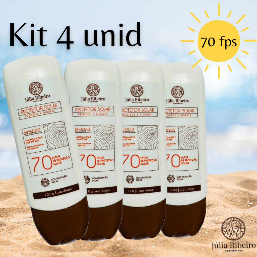 KIT 4 PROTETOR SOLAR JULIA RIBEIRO 70 FPS, 120ml FACIAL E CORPORAL TOQUE SECO