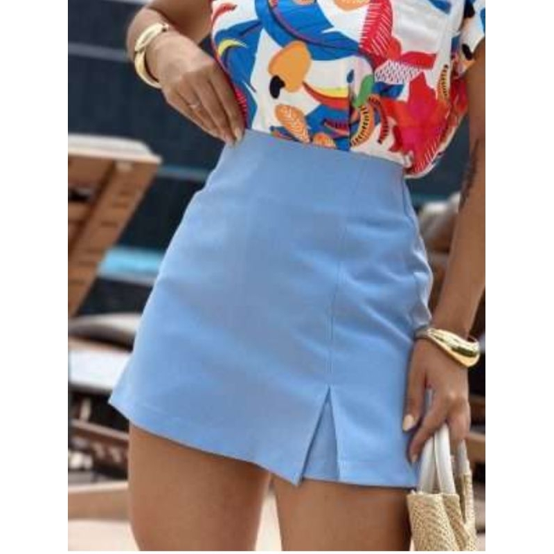 Short Saia Feminino Cintura Alta cor Lisa Tendência Verão