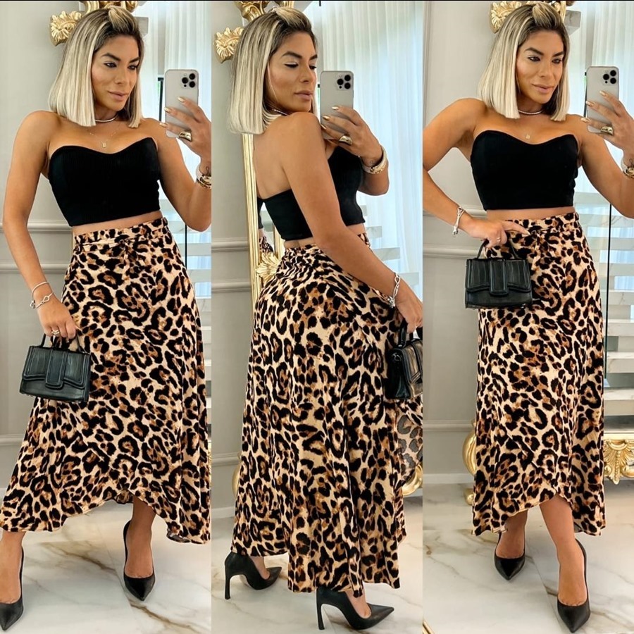 Saia Envelope Envelopada Feminino Longa Estampada Floral Poa Verão  Moda Praia 2622pai