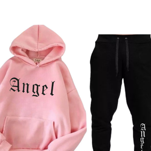 Conjunto Moletom Feminino Angel Blusa De Frio Canguru + calça Moletom Estampado Angel Anjos Tumbrl Com Bolso e Capuz