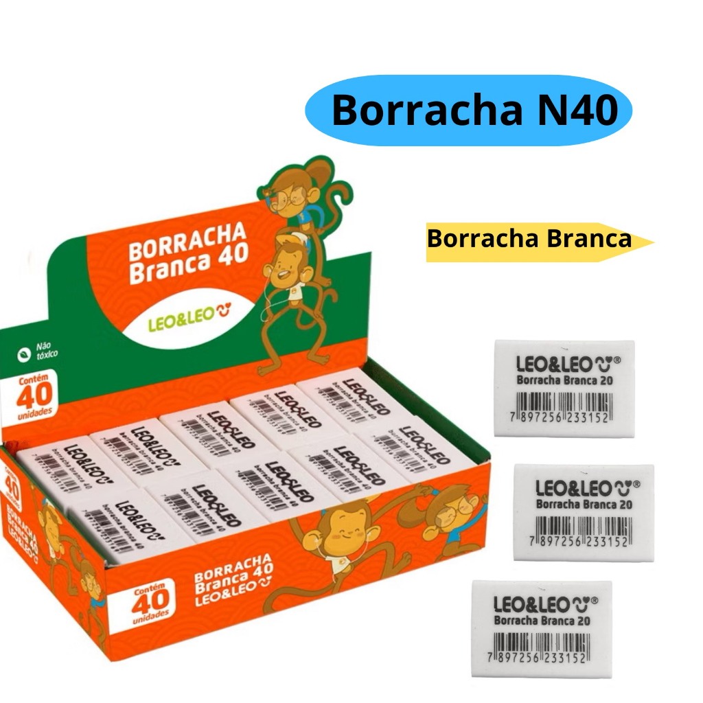 Borracha N°40 Branca Média Escolar - Leo&Leo em Oferta na Shopee
