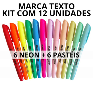 Kit MarcaTexto Masterprint Neon e Pastel: 12 Cores MarcaTestos Caneta em Oferta na Shopee