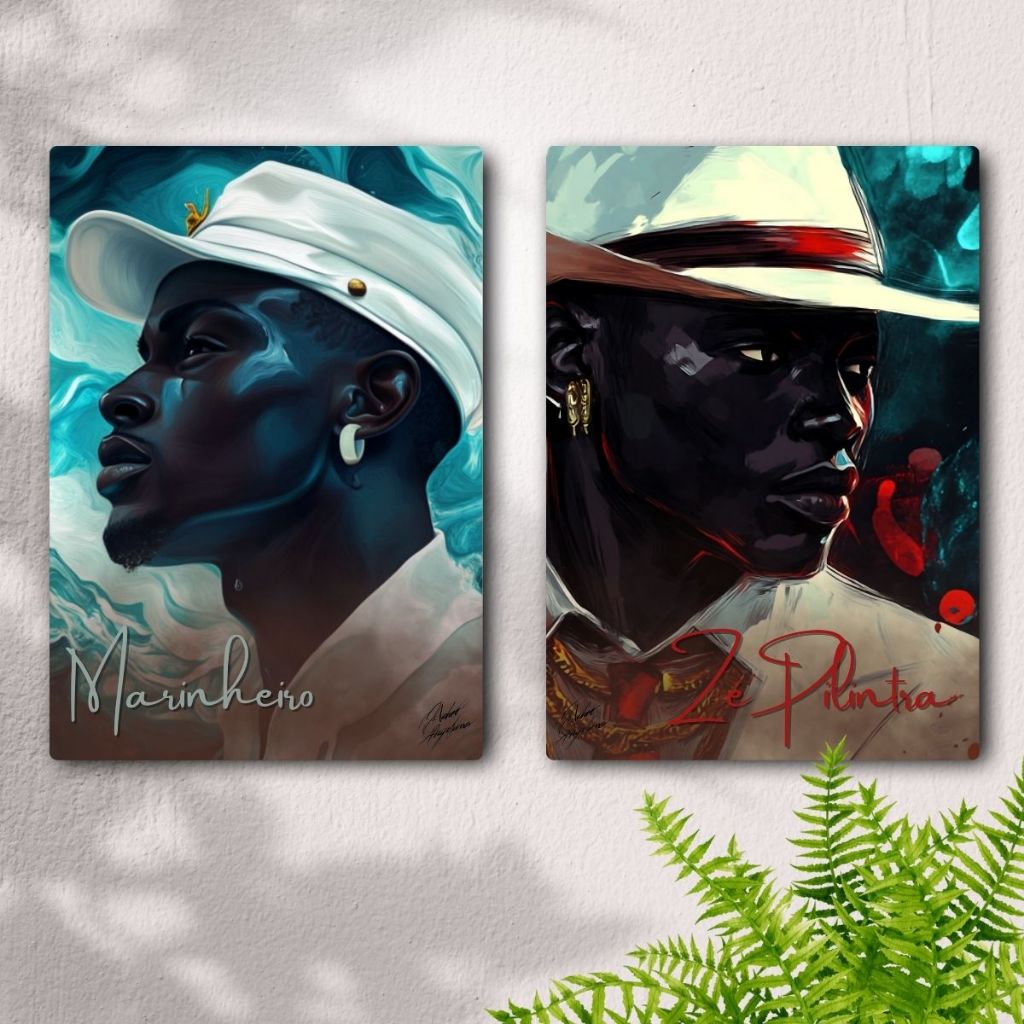 Kit 2 Quadros Decorativos Marinheiro e Zé Pilintra - Candomblé/ Umbanda - Coleção Força e Raiz Orixá