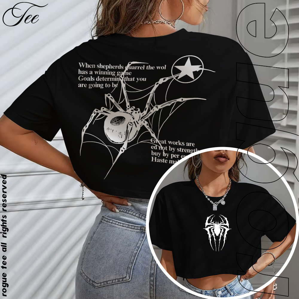 Blusa Cropped OVERSIZED T-shirt Aranha Gotica Star Style White And Black em Oferta na Shopee
