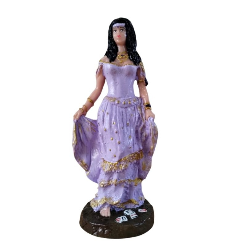 Imagem Cigana roupa lilás 22 cm de altura enfeite umbanda candomblé religião