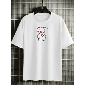 Camiseta Masculina Estampada Coelho Com Olhos Vermelhos 100% Algodão Tecido Premium
