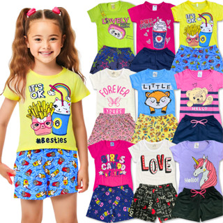 Kit 10 peças 05 Conjuntos ou 06 Peças 03 Conjuntos Menina Infantil Camiseta/Blusa + Shorts...