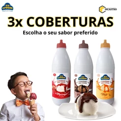 KIT 3X COBERTURAS ICE CREAM 1,3KG - ESCOLHA SEU SABOR - PARA AÇAI E SORVETE