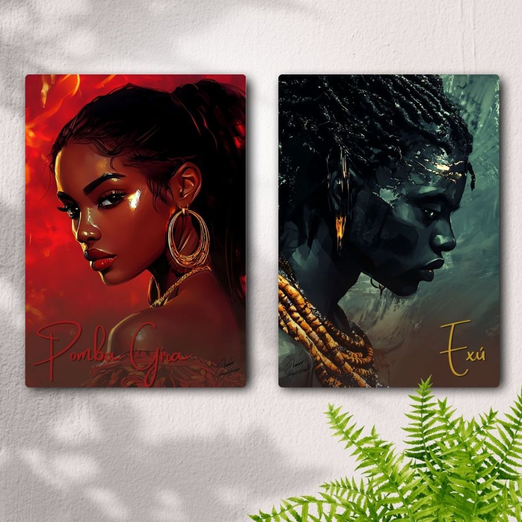 Kit 2 Quadros Decorativos Orixá Pomba Gira e Exú - Candomblé/ Umbanda - Coleção Força e Raiz Orixá