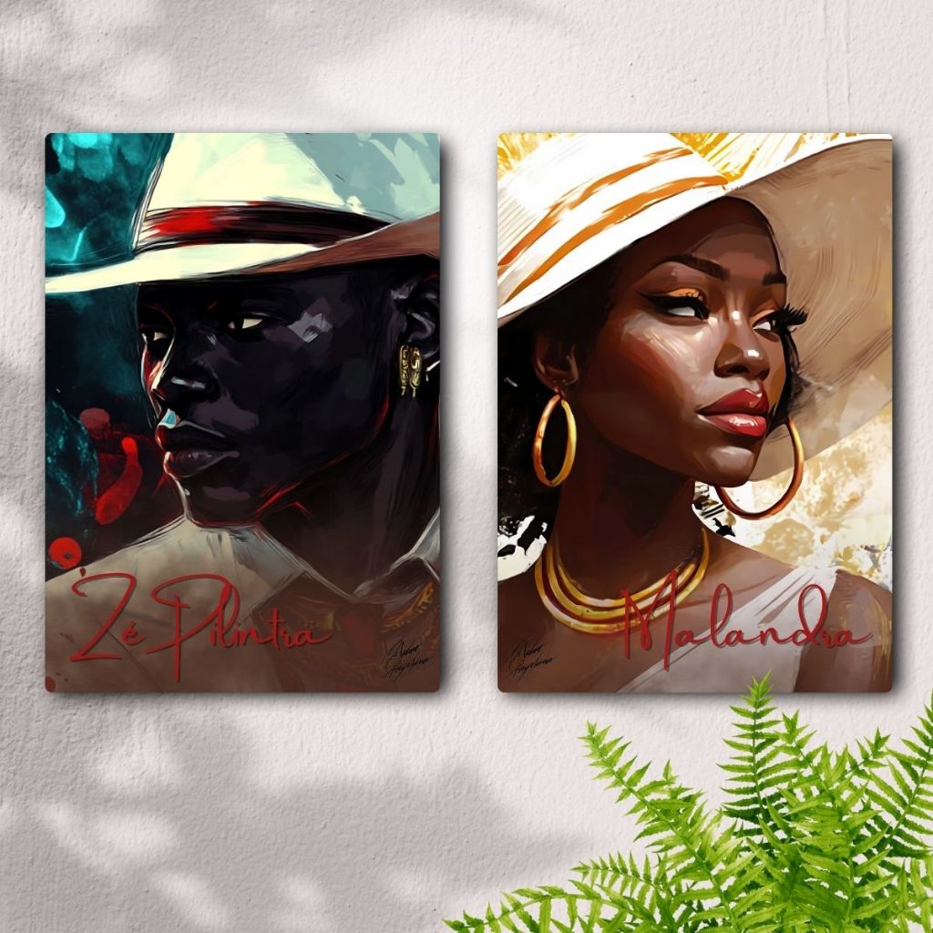 Kit 2 Quadros Decorativos Zé Pilintra e Malandra - Candomblé - Umbanda - Coleção Força e Raiz Orixá