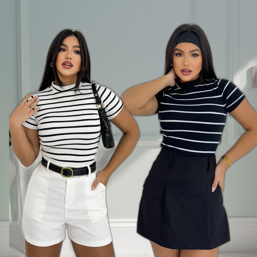 CAMISETA BLUSA LISTRADA MODA 2025 TENDENCIA VERÃO 2025 CANELADO PREMIUM