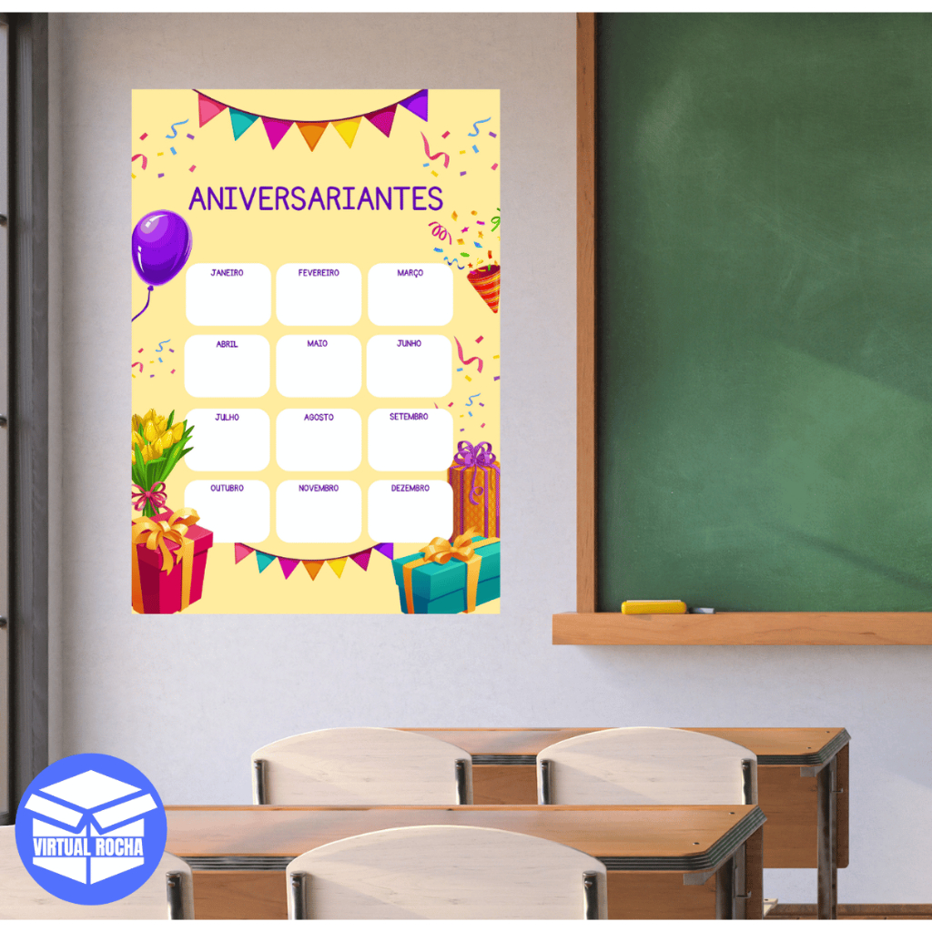 Quadro Decorativo Sala De Aula Escola Parabéns Mensal Aniversário Infantil Calendário MDF em Oferta na Shopee