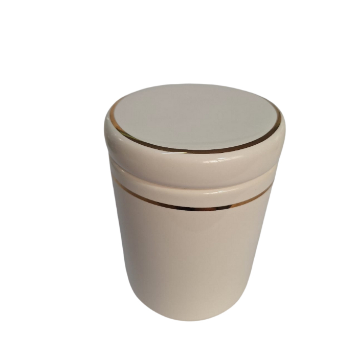 Pote Grande em Porcelana com Filete em Ouro comTampa Para Kit Higiene Bebê ou Lavabo Porta Algodão ou Astes Flexiveis ,
