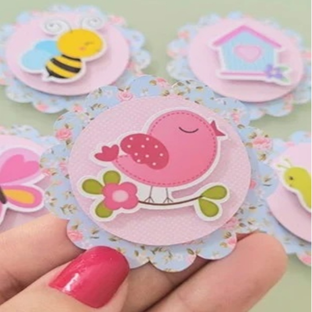 Aplique 3D Escalope Personalizados Jardim Encantado Lembrancinhas para Festa Infantil Aniversário