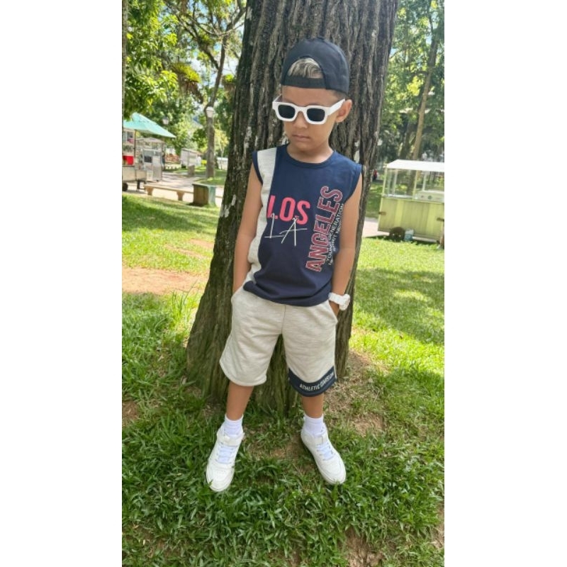 Conjunto Masculino Infantil e Juvenil Menino - Camiseta e Bermuda - Lançamento Verão 2025 - Garoto - Los Angeles
