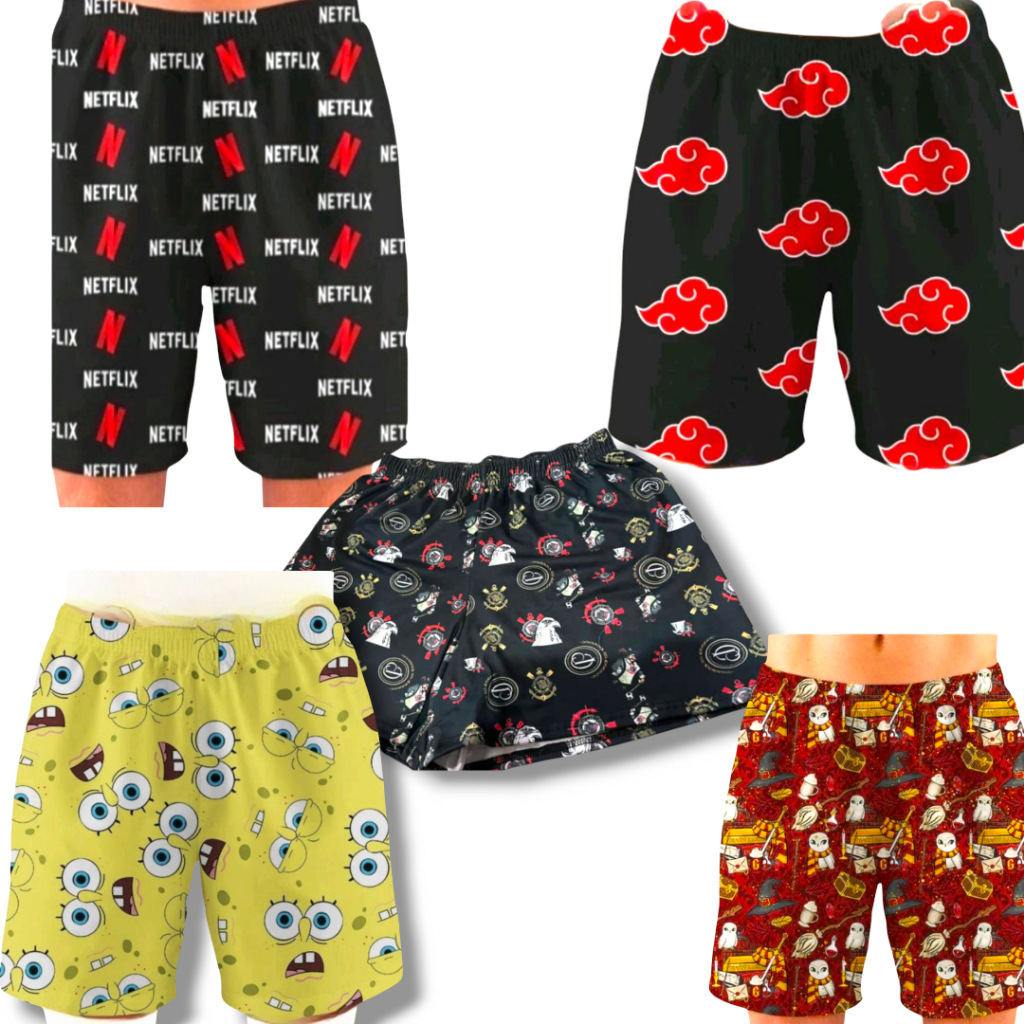 Kit 2 shorts samba canção masculino pijamas personagens shorts dormir em Oferta na Shopee