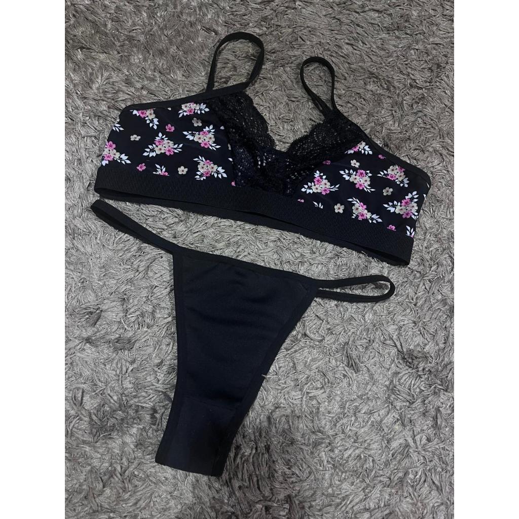 Kit com 2 conjunto top com calcinha detalhe de renda