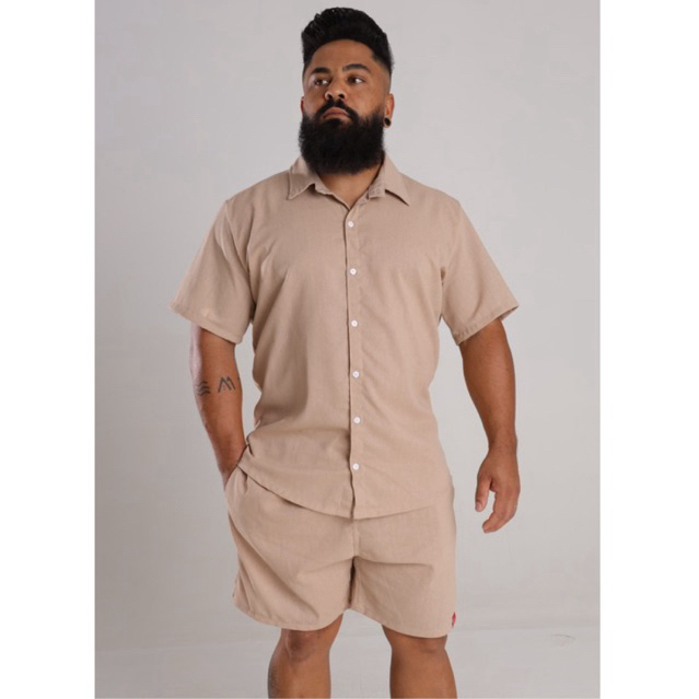 Conjunto Masculino de Linho Elegante Camisa botão e Short Linho Casual Roupa de linho Masculina em Oferta na Shopee
