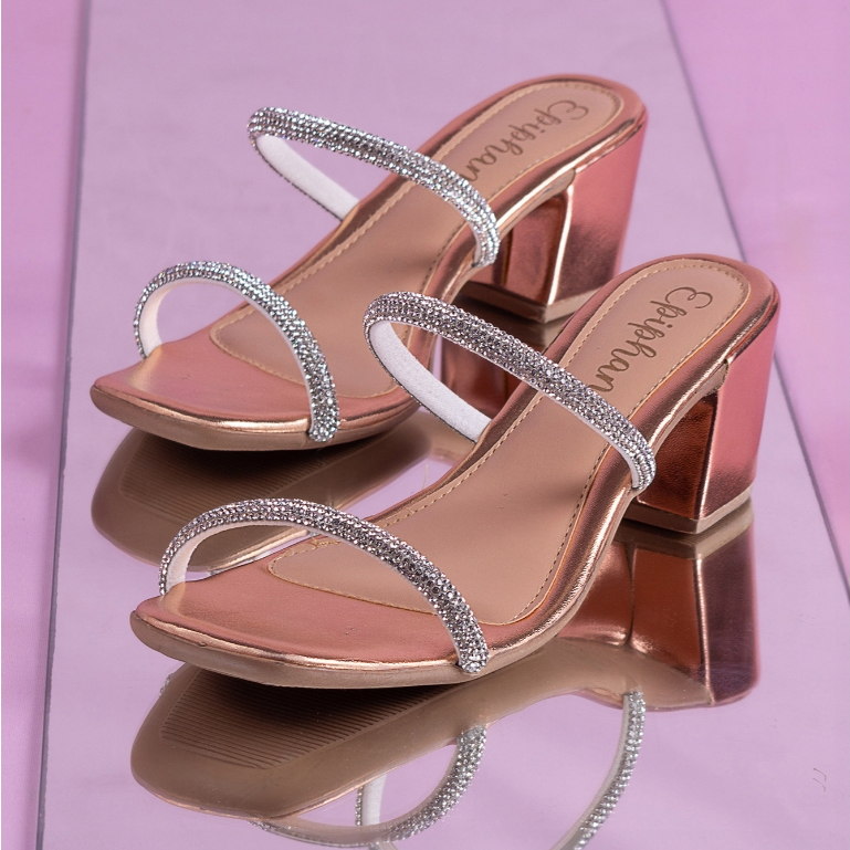 Sandália Feminina Tamanco Salto Bloco Brilho Strass Saltinho Confortável Festa em Oferta na Shopee
