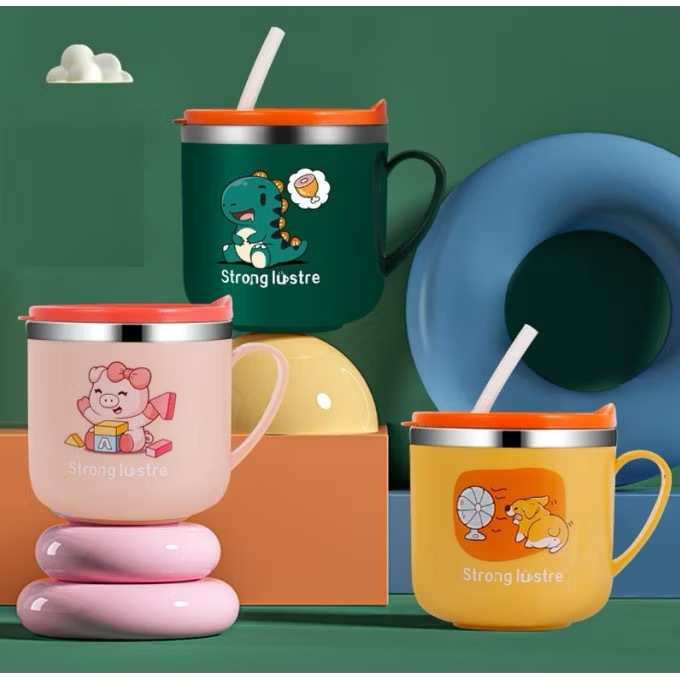 Copo de Água Térmica Infantil Canudo Com Desenho em Aço Inox 304 em Oferta na Shopee