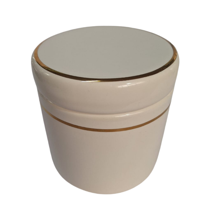 Pote Pequeno em Porcelana com Filete em Ouro comTampa Para Kit Higiene Bebê ou Lavabo Porta Algodão ou Astes Flexiveis