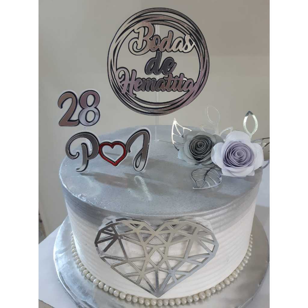Topo de bolo 3D Bodas de Hematita/Topo de bolo 3D personalizado/Topper de Bodas  Hematita