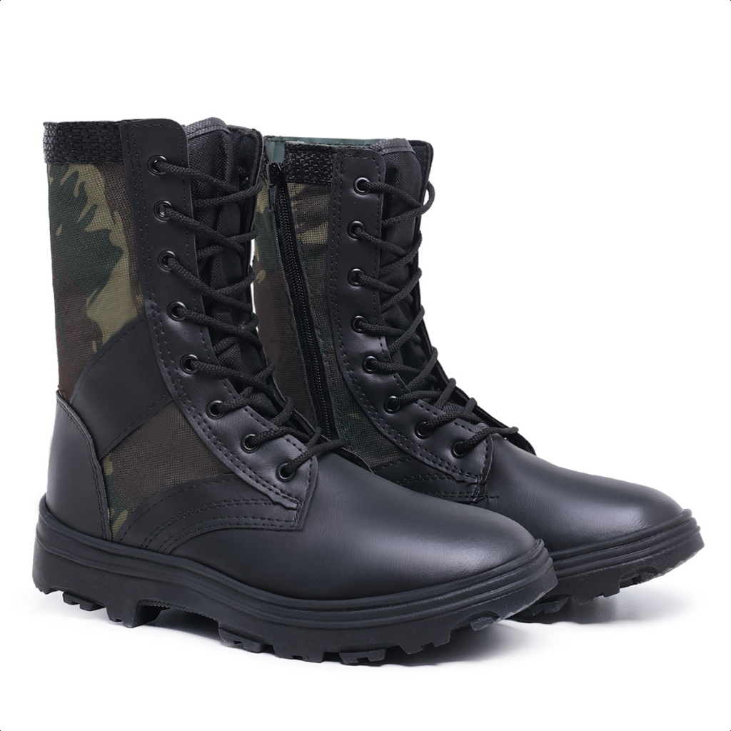 Bota Exercito Camuflada Coturno Couro Militar Masculina para Motociclista Estilo e Durabilidade